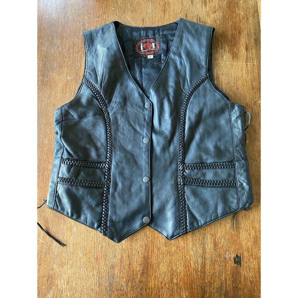 IK Leather Vest Men's Size‎ Medium Motorcycle Biker Buffalo Snaps Lace-up Side